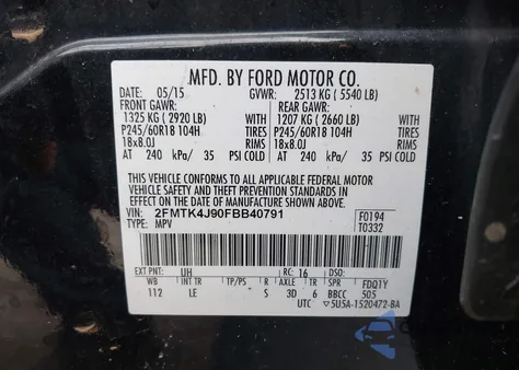 2015 Ford Edge Sel from USA, damaged, VIN 2FMTK4J90FBB40791